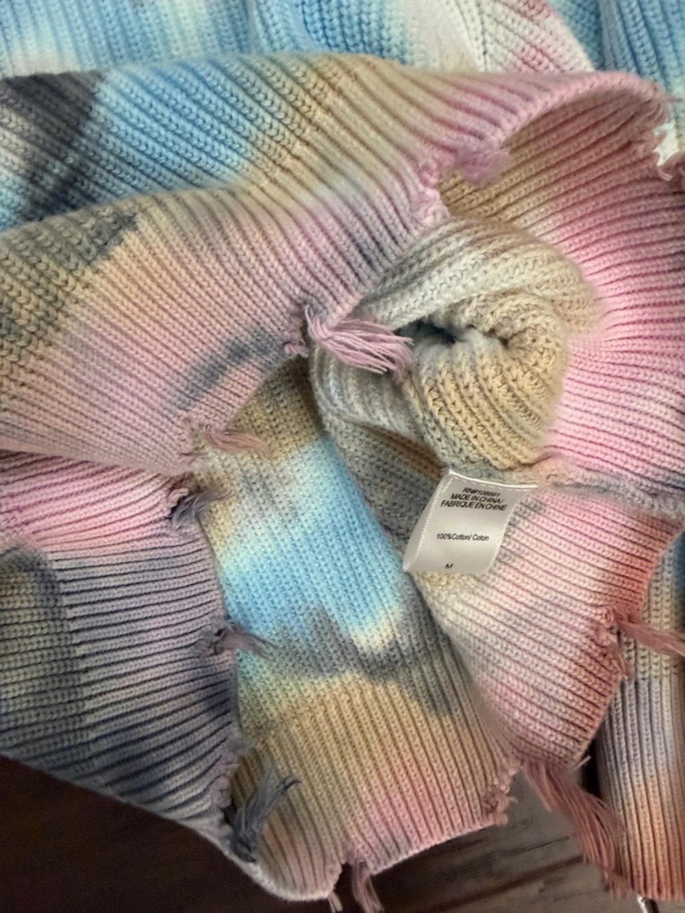 Cropped Sweater Boho Tie-Dye Ribbed Crewneck  - Multicolor - Picture 11 of 16